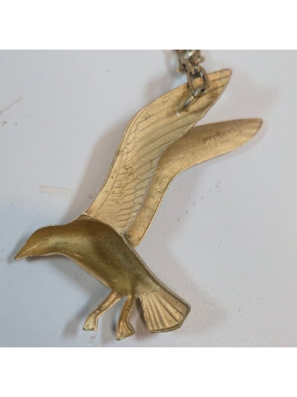 Vintage Giovanni Brushed Gold-Tone Seagull Pendant Necklace Textured Long Chain - Picture 9 of 14